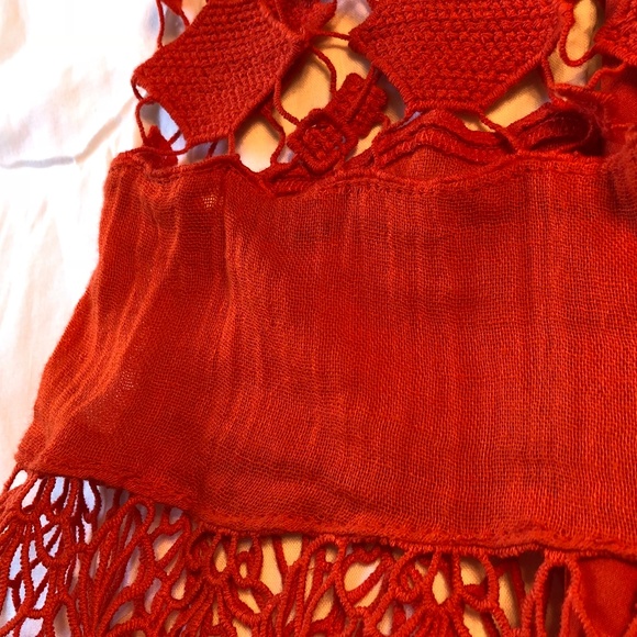 Free People Boho orange lace sleeveless tent dress - Picture 4 of 7